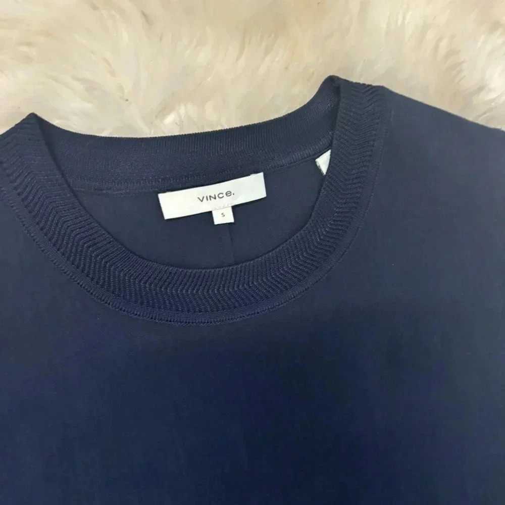 Vince. Unfold Rib Trim Crew Neck Shell in Coastal Blue sz small - Picture 7 of 10